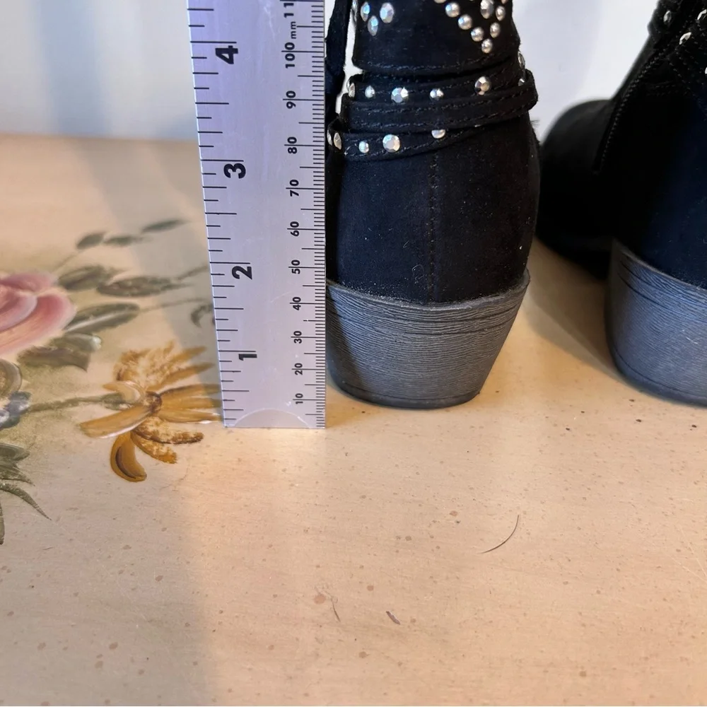 Justice Black Suede Silver Stud Boho Western Cowgirl Boots